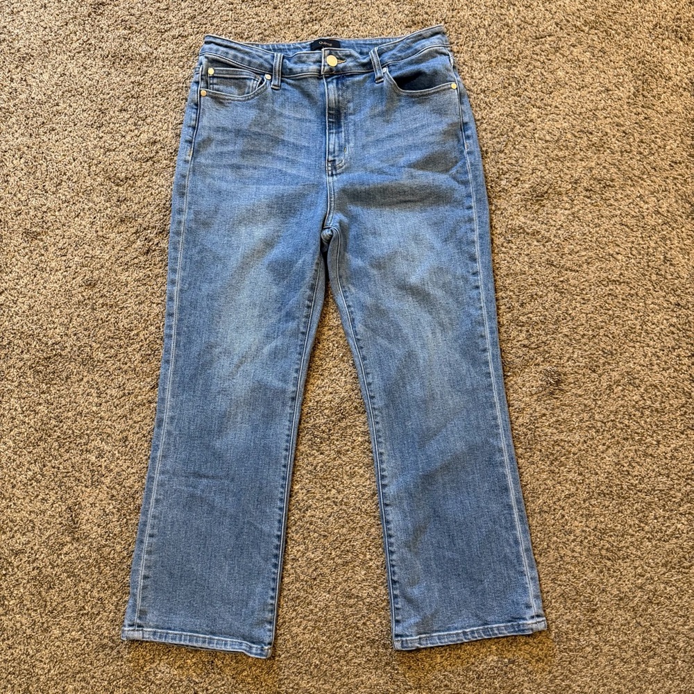 Quince‎ Stretch High Rise Kick Flare Jeans Medium Wash